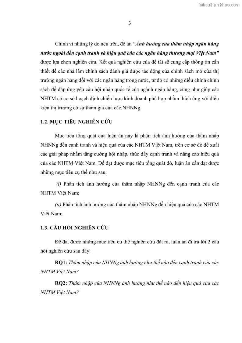 Luận án tiến sĩ kinh tế Ảnh hưởng của thâm nhập ngân hàng nước ngoài đến cạnh tranh và hiệu quả của các NHTM Việt Nam - 2 Trang 19
