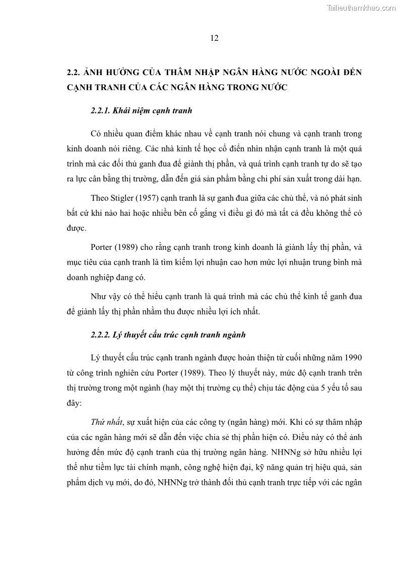 Luận án tiến sĩ kinh tế Ảnh hưởng của thâm nhập ngân hàng nước ngoài đến cạnh tranh và hiệu quả của các NHTM Việt Nam - 3 Trang 28
