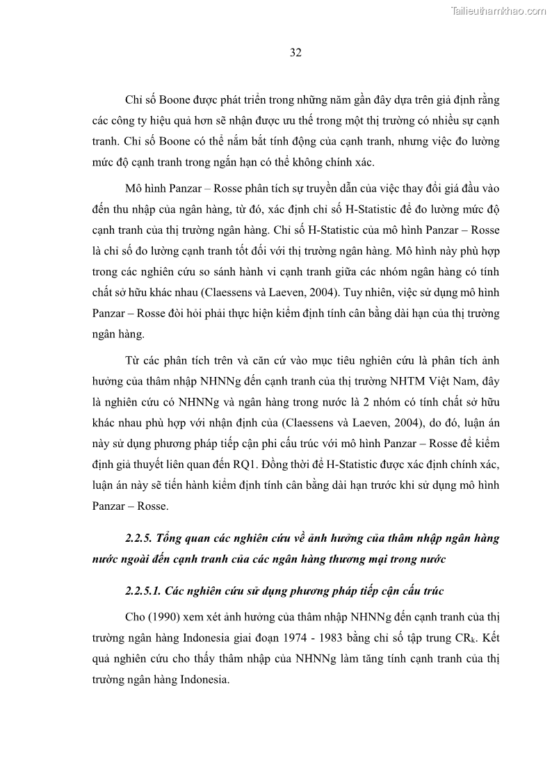 Luận án tiến sĩ kinh tế Ảnh hưởng của thâm nhập ngân hàng nước ngoài đến cạnh tranh và hiệu quả của các NHTM Việt Nam - 4 Trang 48