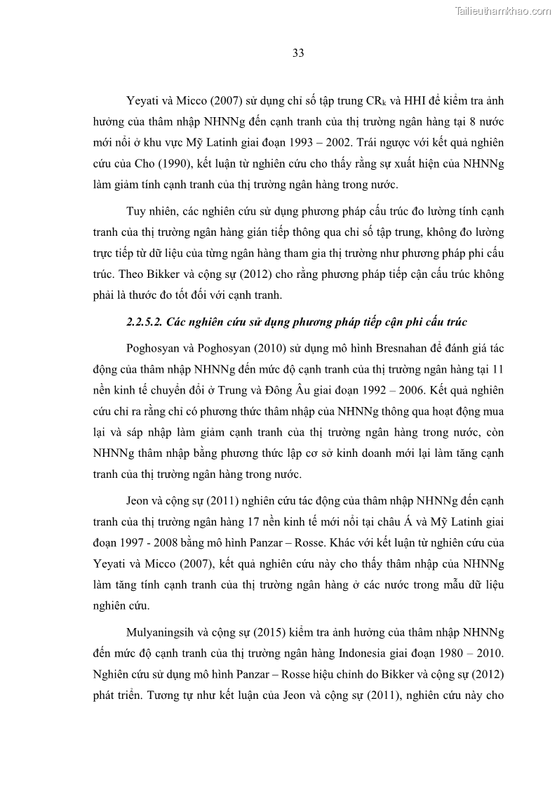Luận án tiến sĩ kinh tế Ảnh hưởng của thâm nhập ngân hàng nước ngoài đến cạnh tranh và hiệu quả của các NHTM Việt Nam - 5 Trang 49