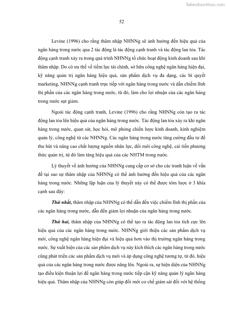 Luận án tiến sĩ kinh tế Ảnh hưởng của thâm nhập ngân hàng nước ngoài đến cạnh tranh và hiệu quả của các NHTM Việt Nam - 6 Trang 68