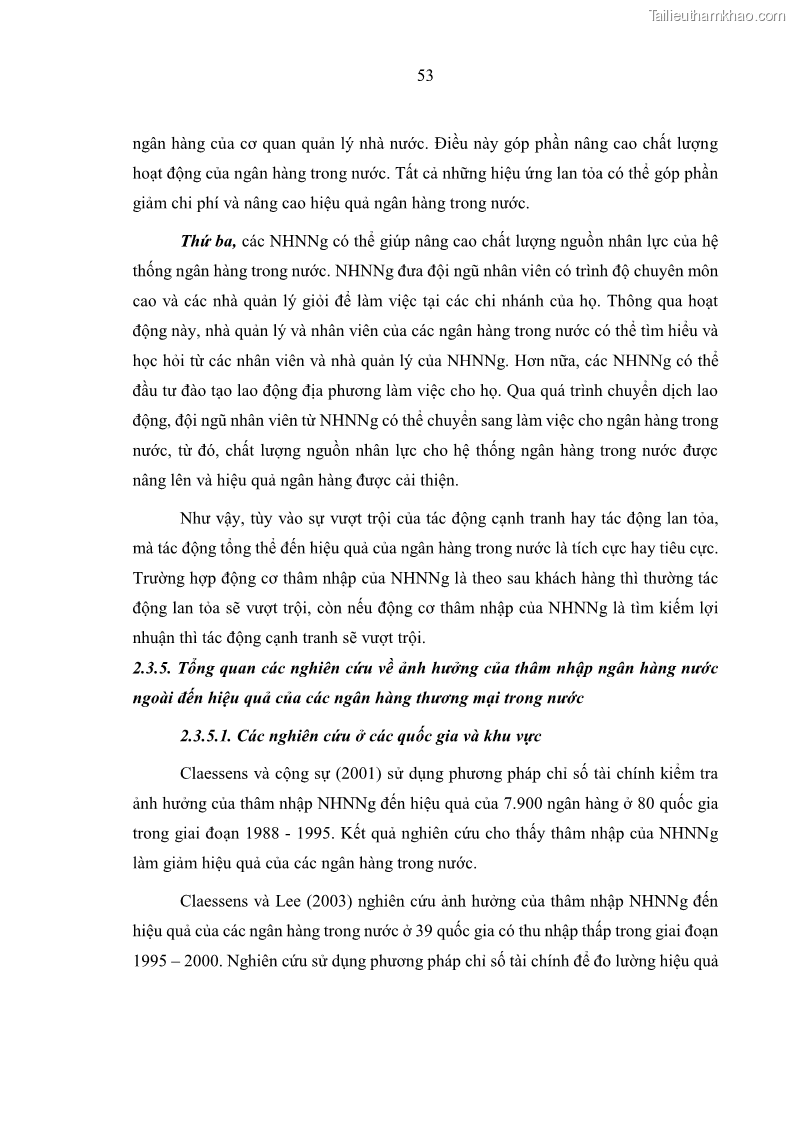 Luận án tiến sĩ kinh tế Ảnh hưởng của thâm nhập ngân hàng nước ngoài đến cạnh tranh và hiệu quả của các NHTM Việt Nam - 6 Trang 69