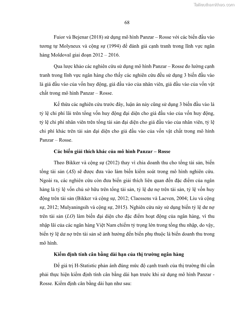 Luận án tiến sĩ kinh tế Ảnh hưởng của thâm nhập ngân hàng nước ngoài đến cạnh tranh và hiệu quả của các NHTM Việt Nam - 7 Trang 84