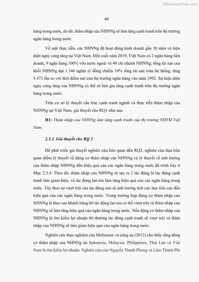 Luận án tiến sĩ kinh tế Ảnh hưởng của thâm nhập ngân hàng nước ngoài đến cạnh tranh và hiệu quả của các NHTM Việt Nam - 7 Trang 76