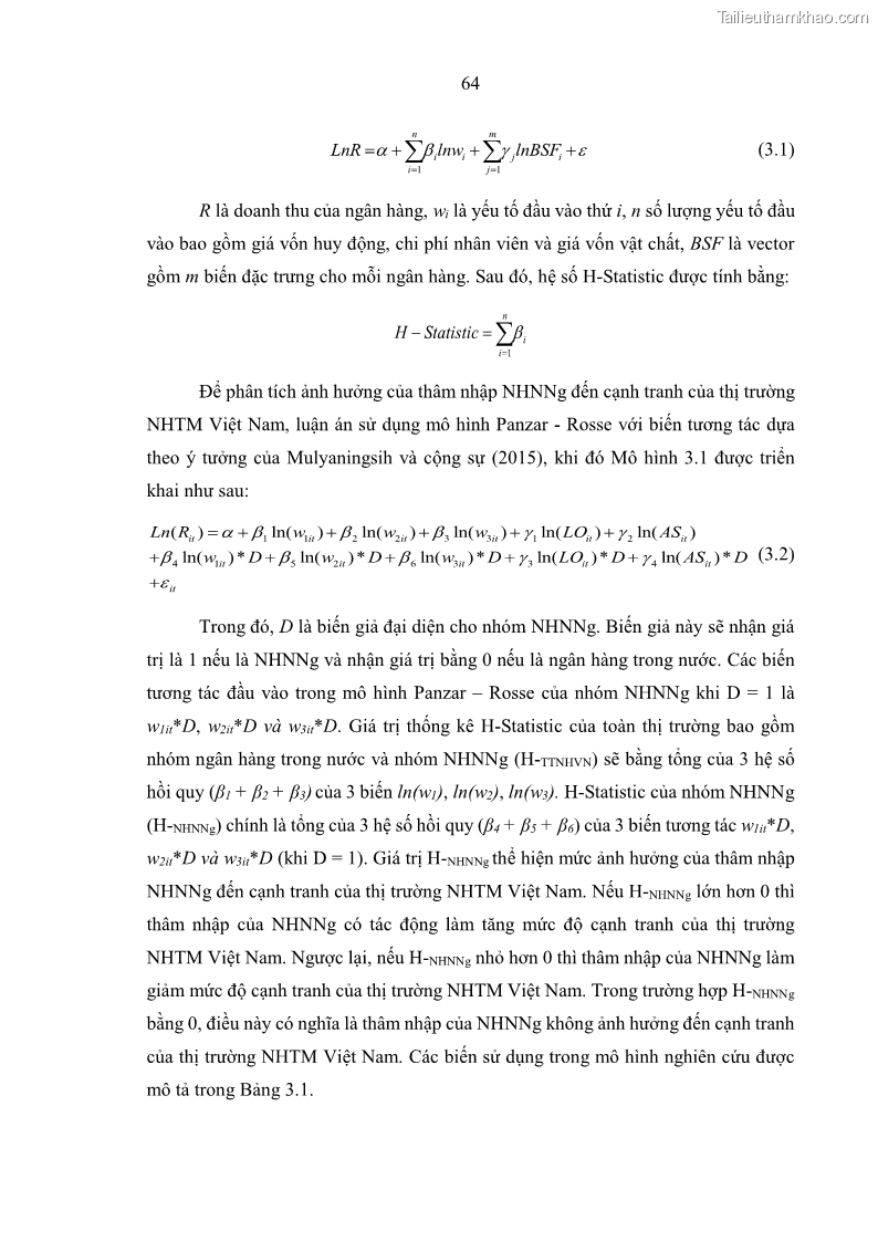 Luận án tiến sĩ kinh tế Ảnh hưởng của thâm nhập ngân hàng nước ngoài đến cạnh tranh và hiệu quả của các NHTM Việt Nam - 7 Trang 80