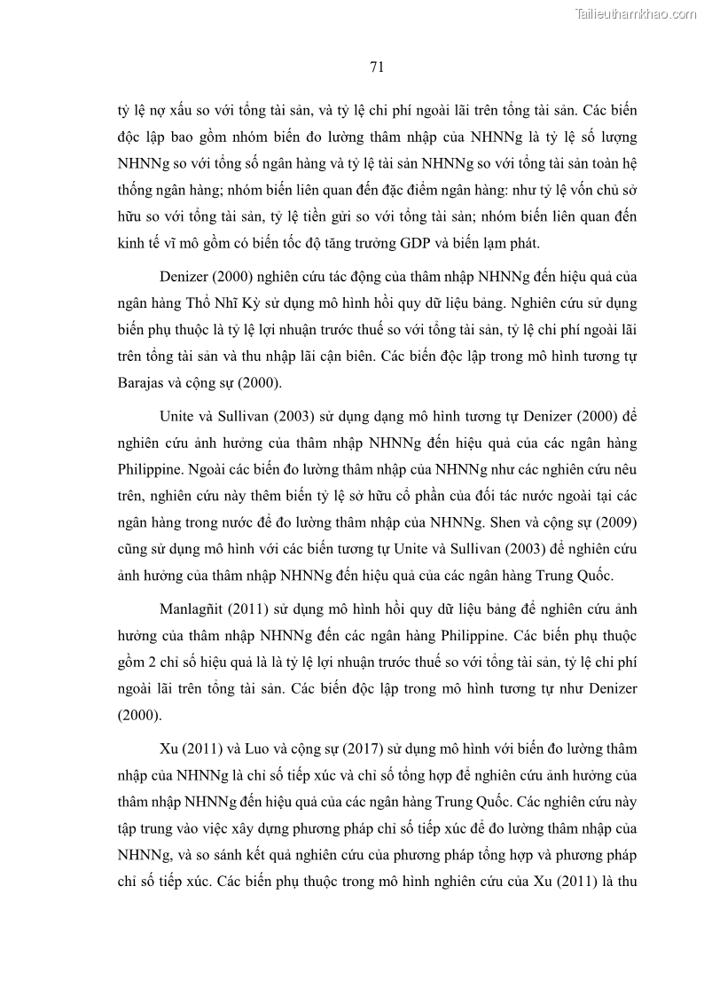 Luận án tiến sĩ kinh tế Ảnh hưởng của thâm nhập ngân hàng nước ngoài đến cạnh tranh và hiệu quả của các NHTM Việt Nam - 8 Trang 87