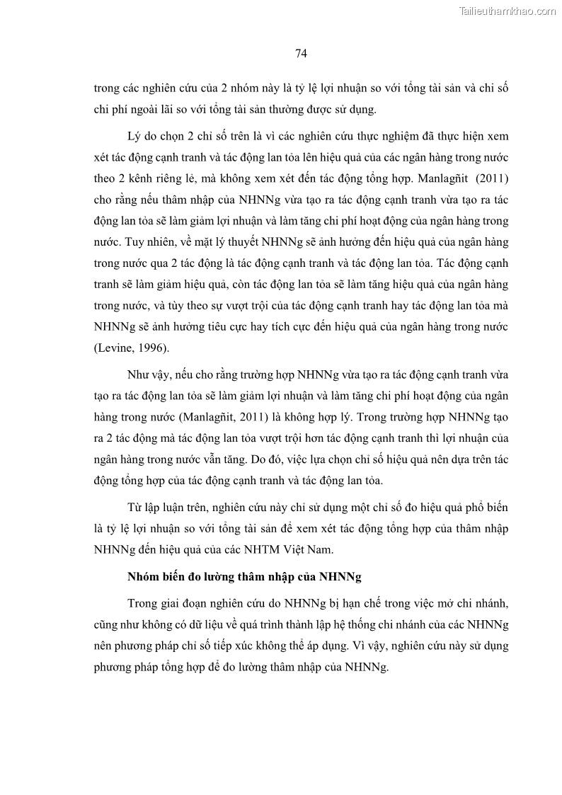 Luận án tiến sĩ kinh tế Ảnh hưởng của thâm nhập ngân hàng nước ngoài đến cạnh tranh và hiệu quả của các NHTM Việt Nam - 8 Trang 90