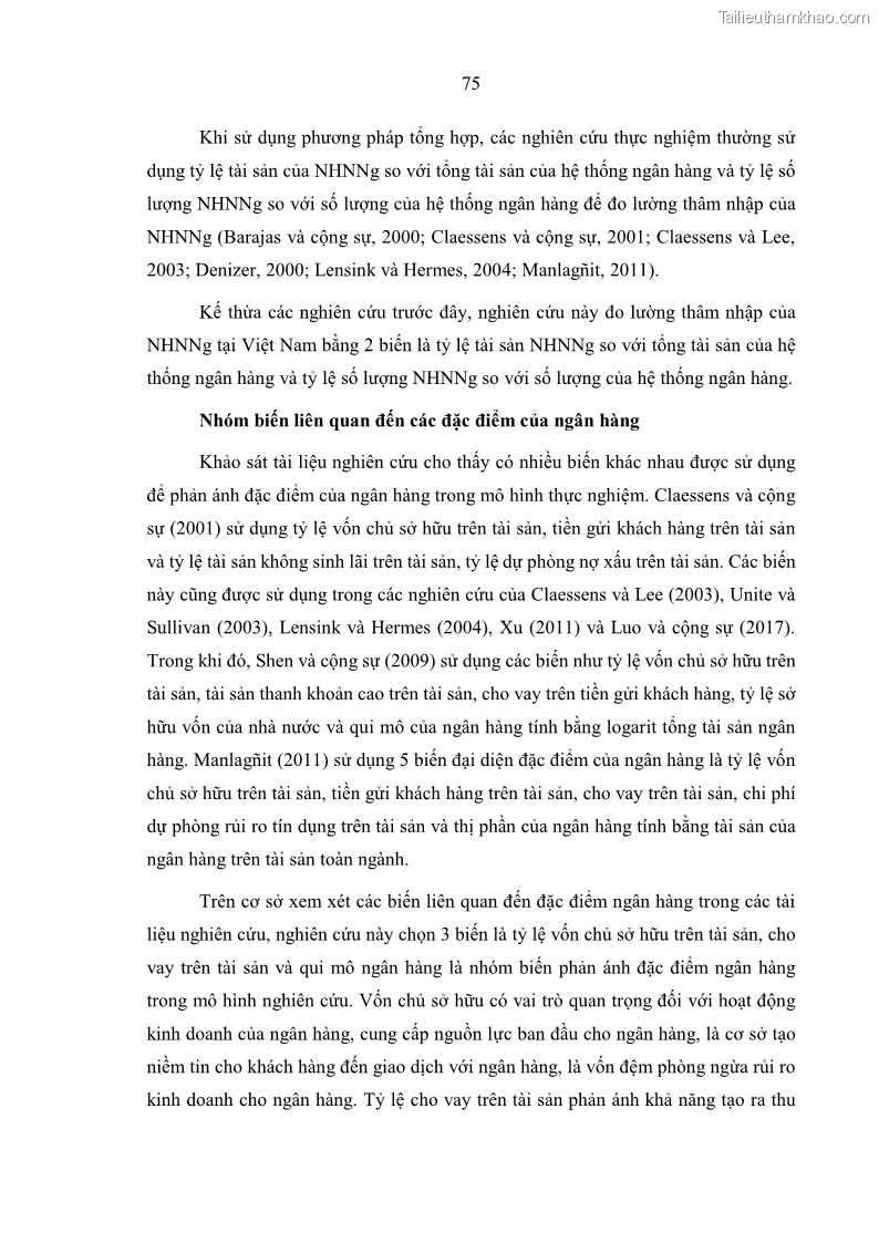 Luận án tiến sĩ kinh tế Ảnh hưởng của thâm nhập ngân hàng nước ngoài đến cạnh tranh và hiệu quả của các NHTM Việt Nam - 8 Trang 91