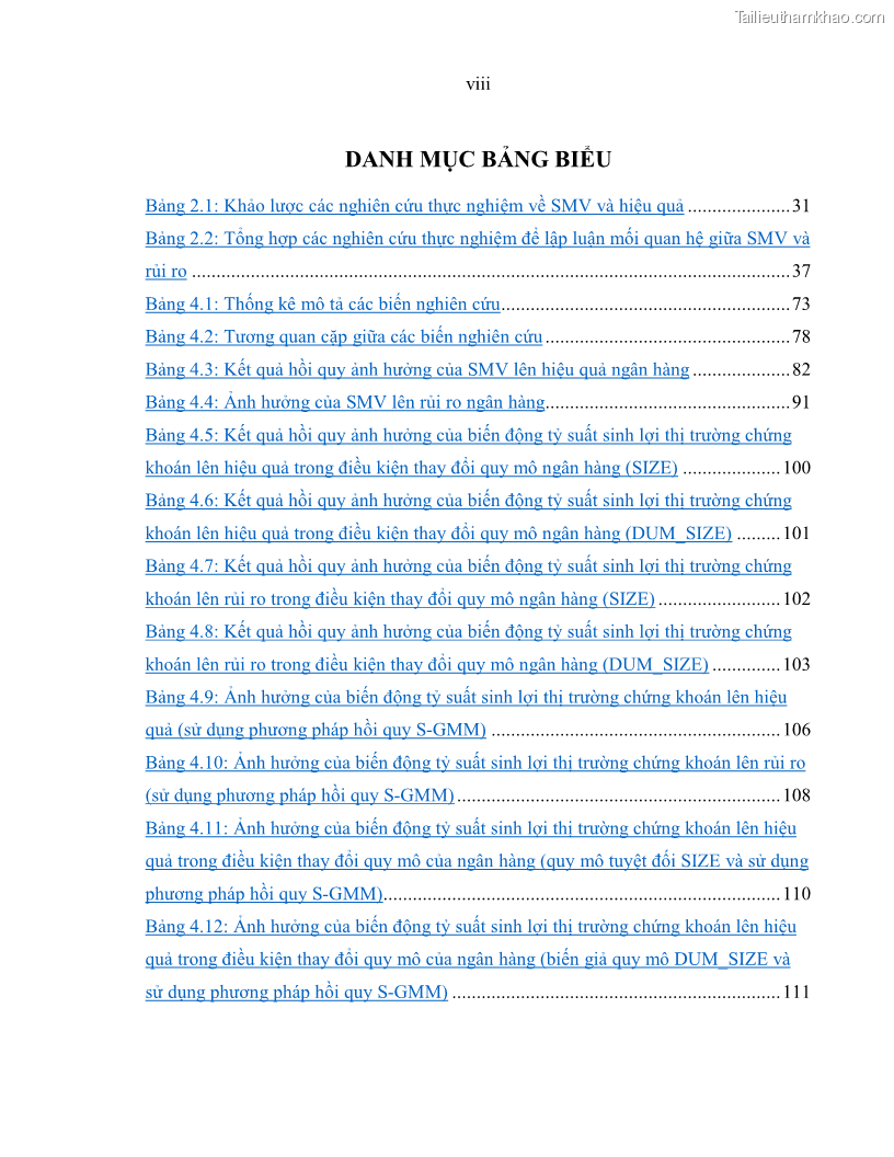Luận án tiến sĩ kinh tế Biến động tỷ suất sinh lợi thị trường chứng khoán, hiệu quả và rủi ro: Bằng chứng thực nghiệm từ các ngân hàng thương mại Việt Nam niêm yết - 1 Trang 10