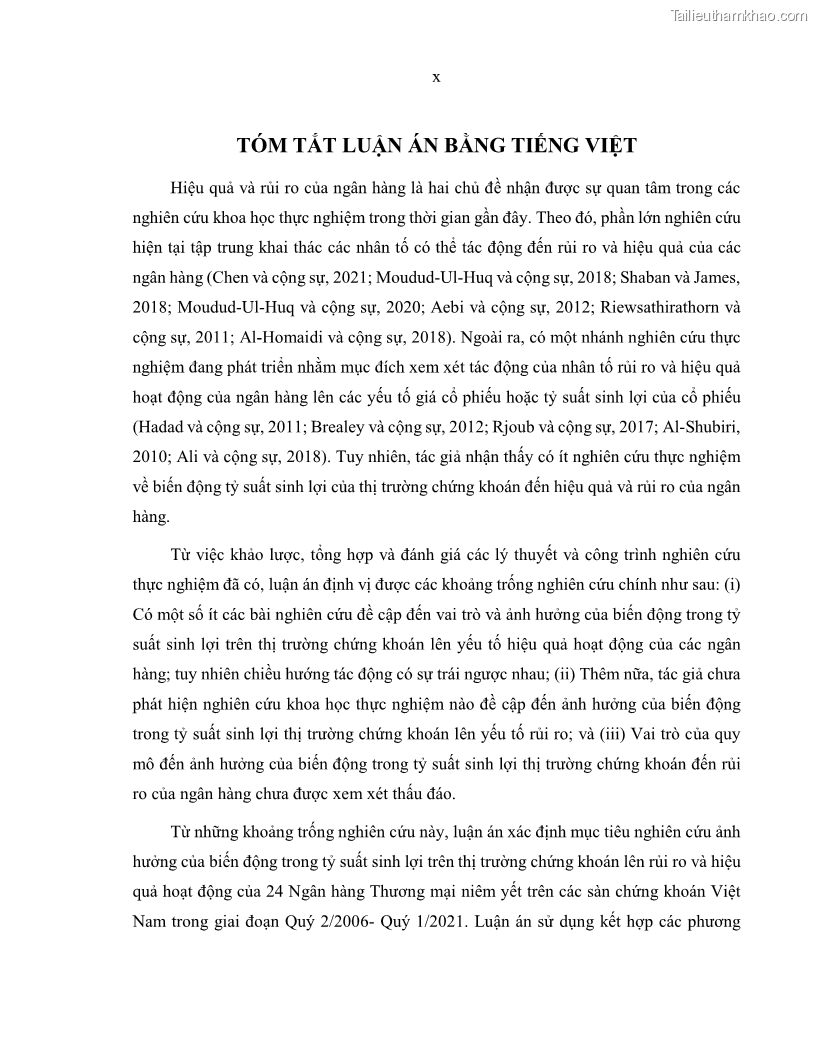 Luận án tiến sĩ kinh tế Biến động tỷ suất sinh lợi thị trường chứng khoán, hiệu quả và rủi ro: Bằng chứng thực nghiệm từ các ngân hàng thương mại Việt Nam niêm yết - 1 Trang 12