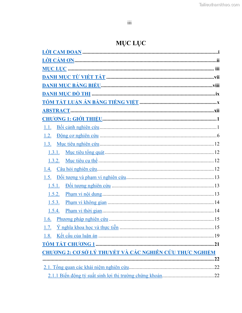 Luận án tiến sĩ kinh tế Biến động tỷ suất sinh lợi thị trường chứng khoán, hiệu quả và rủi ro: Bằng chứng thực nghiệm từ các ngân hàng thương mại Việt Nam niêm yết - 1 Trang 5