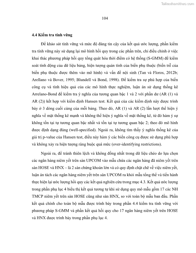 Luận án tiến sĩ kinh tế Biến động tỷ suất sinh lợi thị trường chứng khoán, hiệu quả và rủi ro: Bằng chứng thực nghiệm từ các ngân hàng thương mại Việt Nam niêm yết - 10 Trang 119