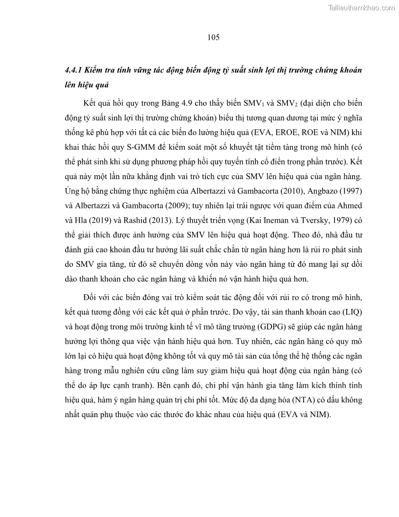 Luận án tiến sĩ kinh tế Biến động tỷ suất sinh lợi thị trường chứng khoán, hiệu quả và rủi ro: Bằng chứng thực nghiệm từ các ngân hàng thương mại Việt Nam niêm yết - 10 Trang 120