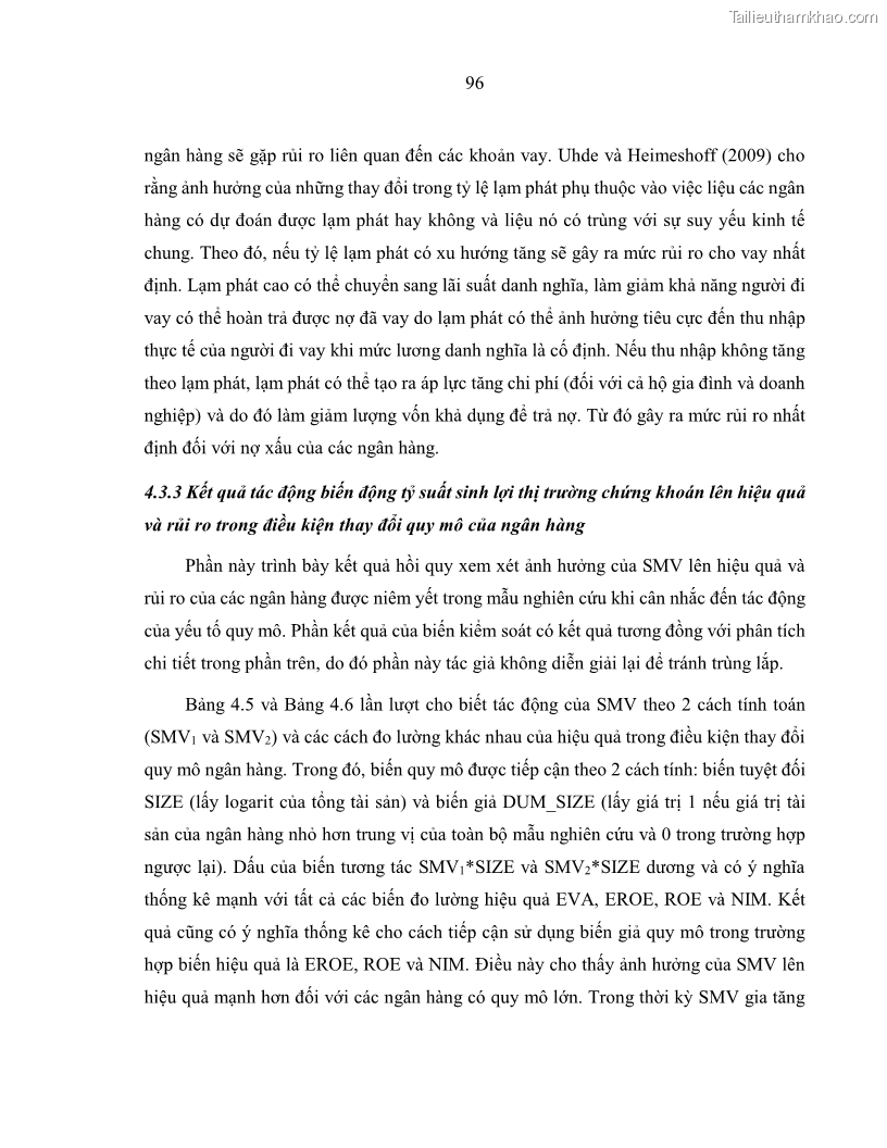 Luận án tiến sĩ kinh tế Biến động tỷ suất sinh lợi thị trường chứng khoán, hiệu quả và rủi ro: Bằng chứng thực nghiệm từ các ngân hàng thương mại Việt Nam niêm yết - 10 Trang 111