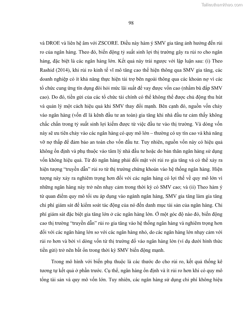 Luận án tiến sĩ kinh tế Biến động tỷ suất sinh lợi thị trường chứng khoán, hiệu quả và rủi ro: Bằng chứng thực nghiệm từ các ngân hàng thương mại Việt Nam niêm yết - 10 Trang 113
