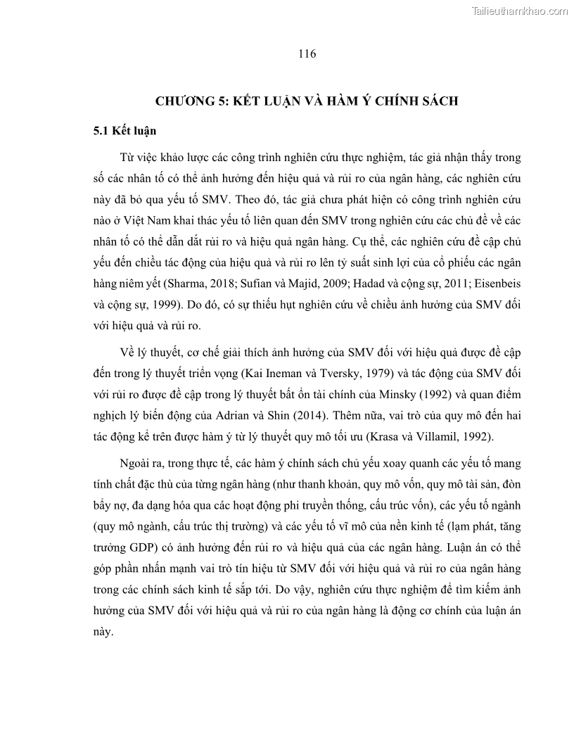 Luận án tiến sĩ kinh tế Biến động tỷ suất sinh lợi thị trường chứng khoán, hiệu quả và rủi ro: Bằng chứng thực nghiệm từ các ngân hàng thương mại Việt Nam niêm yết - 11 Trang 131