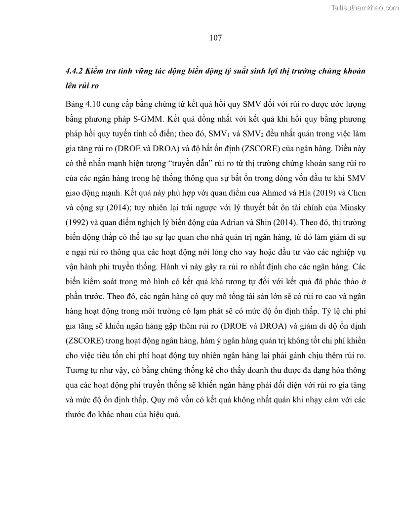Luận án tiến sĩ kinh tế Biến động tỷ suất sinh lợi thị trường chứng khoán, hiệu quả và rủi ro: Bằng chứng thực nghiệm từ các ngân hàng thương mại Việt Nam niêm yết - 11 Trang 122