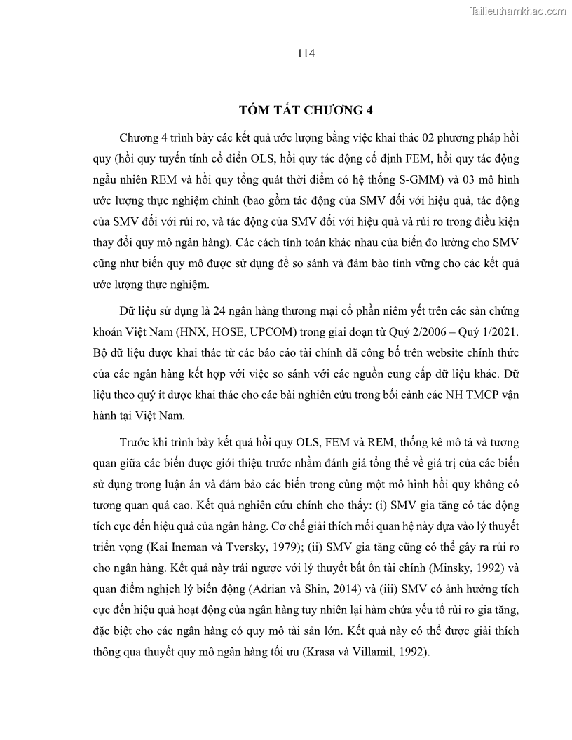 Luận án tiến sĩ kinh tế Biến động tỷ suất sinh lợi thị trường chứng khoán, hiệu quả và rủi ro: Bằng chứng thực nghiệm từ các ngân hàng thương mại Việt Nam niêm yết - 11 Trang 129