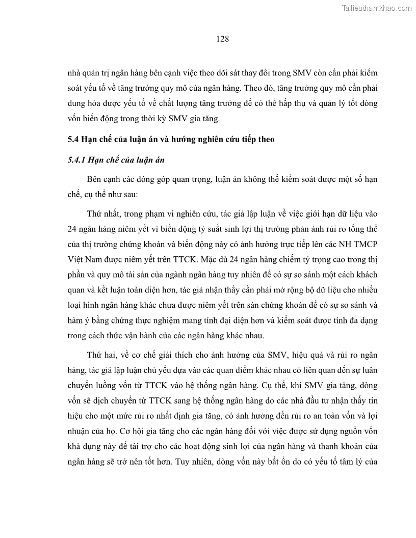 Luận án tiến sĩ kinh tế Biến động tỷ suất sinh lợi thị trường chứng khoán, hiệu quả và rủi ro: Bằng chứng thực nghiệm từ các ngân hàng thương mại Việt Nam niêm yết - 12 Trang 143