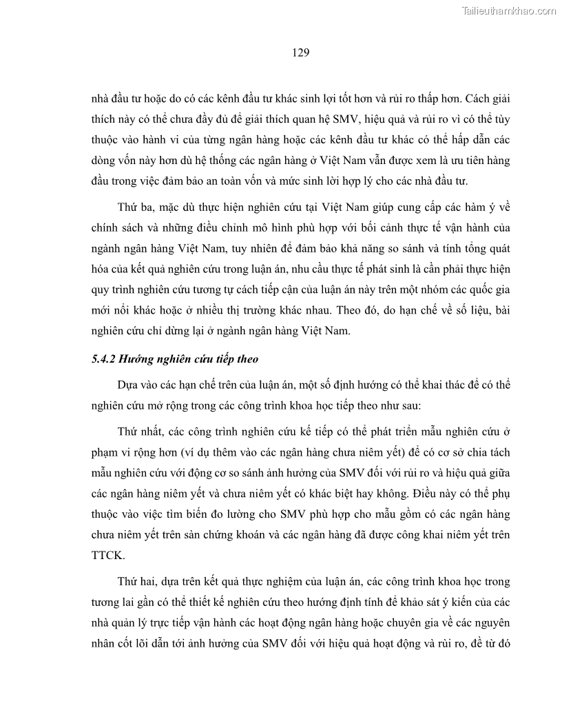 Luận án tiến sĩ kinh tế Biến động tỷ suất sinh lợi thị trường chứng khoán, hiệu quả và rủi ro: Bằng chứng thực nghiệm từ các ngân hàng thương mại Việt Nam niêm yết - 12 Trang 144