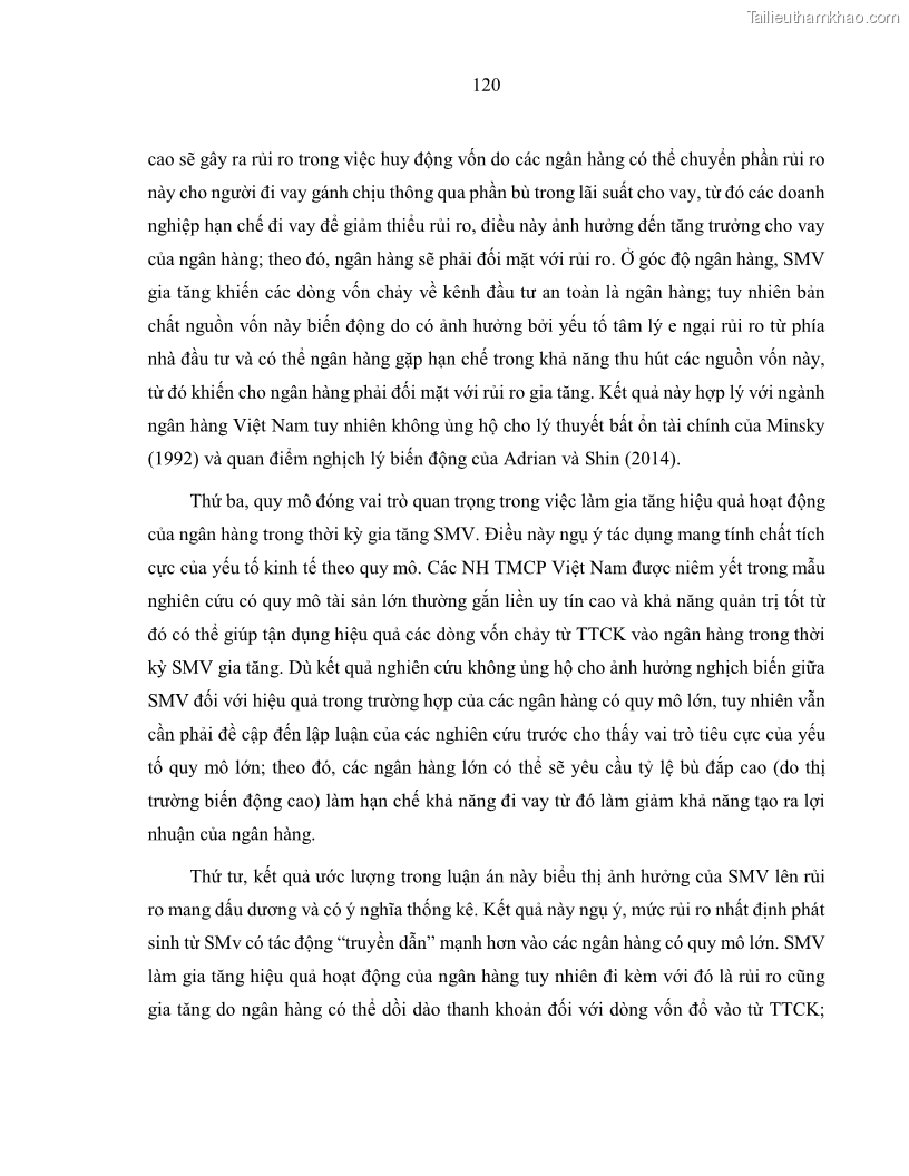 Luận án tiến sĩ kinh tế Biến động tỷ suất sinh lợi thị trường chứng khoán, hiệu quả và rủi ro: Bằng chứng thực nghiệm từ các ngân hàng thương mại Việt Nam niêm yết - 12 Trang 135
