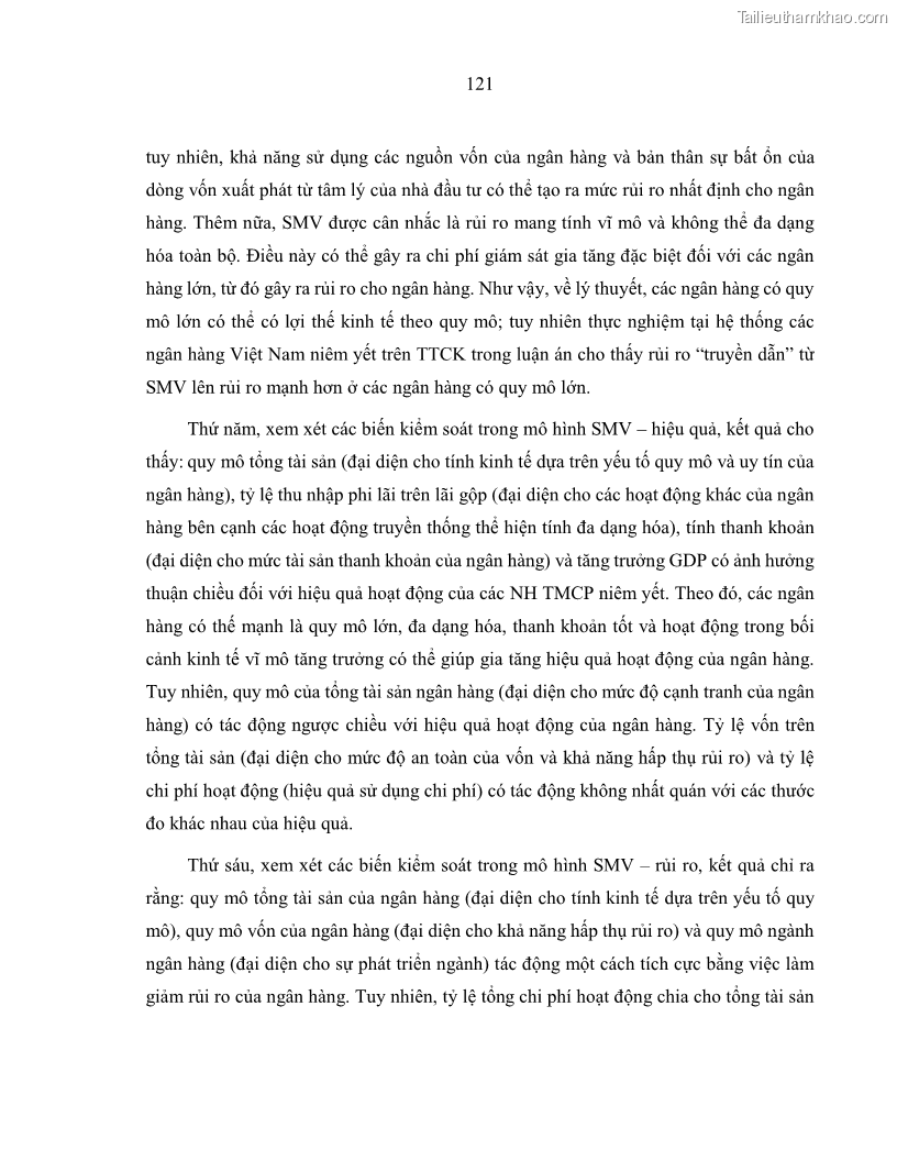 Luận án tiến sĩ kinh tế Biến động tỷ suất sinh lợi thị trường chứng khoán, hiệu quả và rủi ro: Bằng chứng thực nghiệm từ các ngân hàng thương mại Việt Nam niêm yết - 12 Trang 136