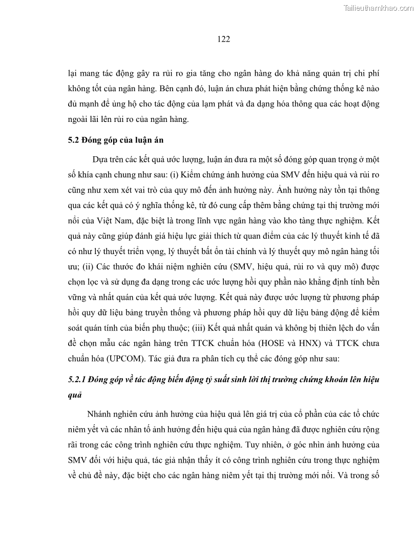 Luận án tiến sĩ kinh tế Biến động tỷ suất sinh lợi thị trường chứng khoán, hiệu quả và rủi ro: Bằng chứng thực nghiệm từ các ngân hàng thương mại Việt Nam niêm yết - 12 Trang 137