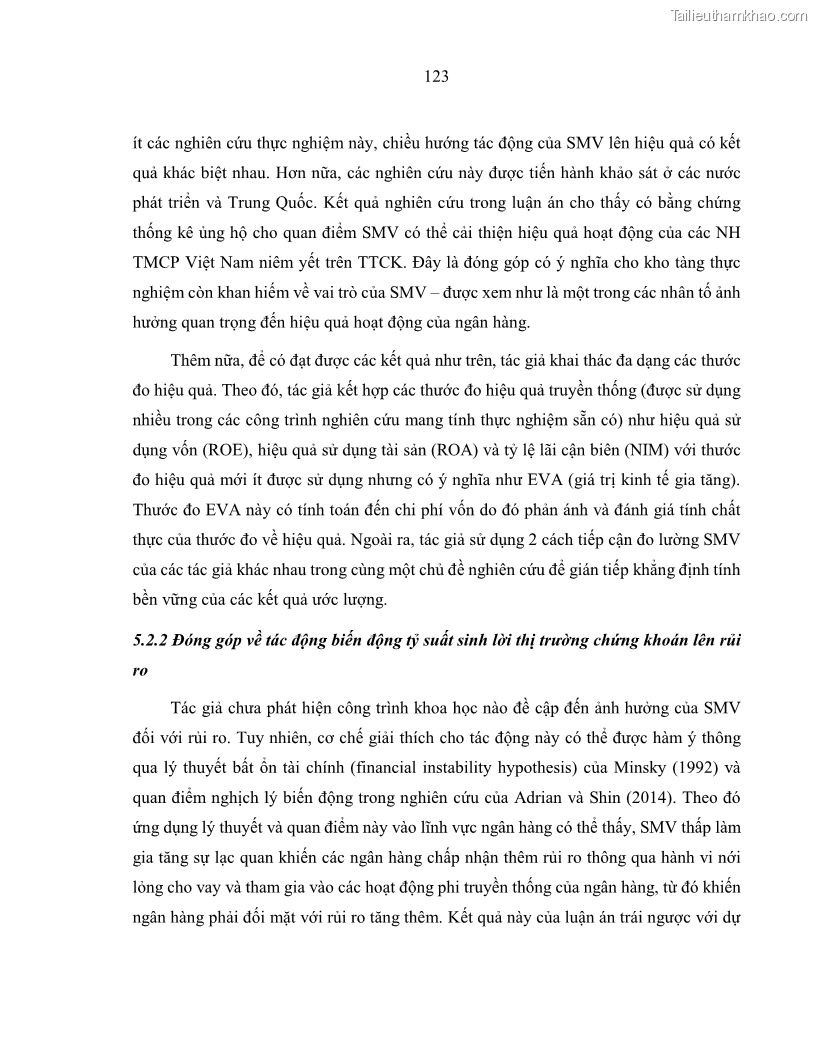 Luận án tiến sĩ kinh tế Biến động tỷ suất sinh lợi thị trường chứng khoán, hiệu quả và rủi ro: Bằng chứng thực nghiệm từ các ngân hàng thương mại Việt Nam niêm yết - 12 Trang 138