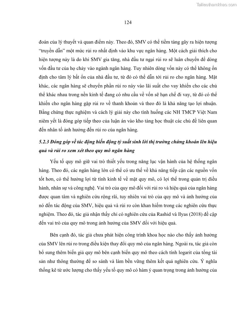 Luận án tiến sĩ kinh tế Biến động tỷ suất sinh lợi thị trường chứng khoán, hiệu quả và rủi ro: Bằng chứng thực nghiệm từ các ngân hàng thương mại Việt Nam niêm yết - 12 Trang 139