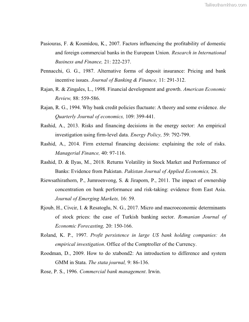 Luận án tiến sĩ kinh tế Biến động tỷ suất sinh lợi thị trường chứng khoán, hiệu quả và rủi ro: Bằng chứng thực nghiệm từ các ngân hàng thương mại Việt Nam niêm yết - 14 Trang 162