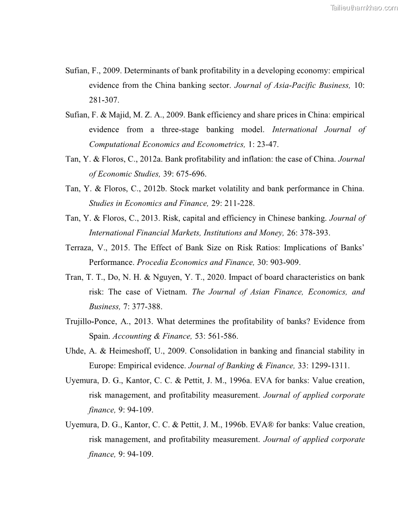 Luận án tiến sĩ kinh tế Biến động tỷ suất sinh lợi thị trường chứng khoán, hiệu quả và rủi ro: Bằng chứng thực nghiệm từ các ngân hàng thương mại Việt Nam niêm yết - 14 Trang 165