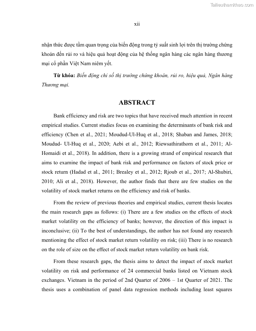 Luận án tiến sĩ kinh tế Biến động tỷ suất sinh lợi thị trường chứng khoán, hiệu quả và rủi ro: Bằng chứng thực nghiệm từ các ngân hàng thương mại Việt Nam niêm yết - 2 Trang 14
