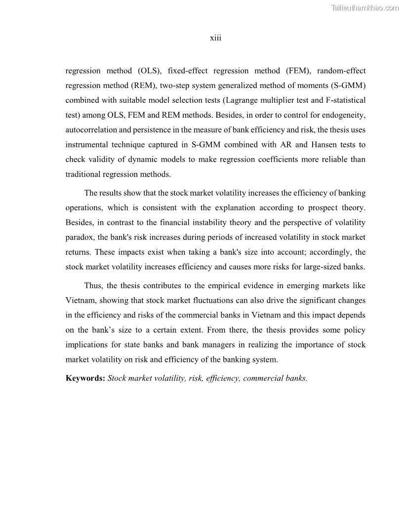 Luận án tiến sĩ kinh tế Biến động tỷ suất sinh lợi thị trường chứng khoán, hiệu quả và rủi ro: Bằng chứng thực nghiệm từ các ngân hàng thương mại Việt Nam niêm yết - 2 Trang 15