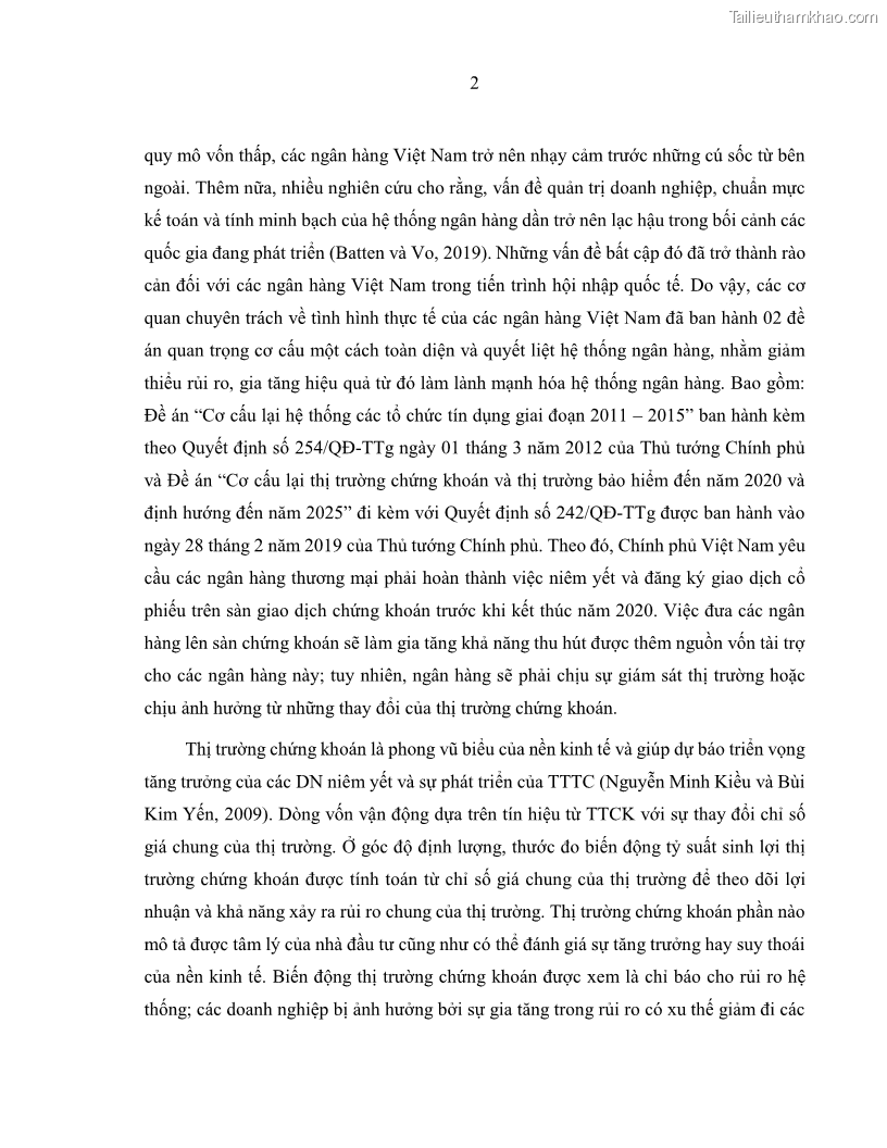 Luận án tiến sĩ kinh tế Biến động tỷ suất sinh lợi thị trường chứng khoán, hiệu quả và rủi ro: Bằng chứng thực nghiệm từ các ngân hàng thương mại Việt Nam niêm yết - 2 Trang 17