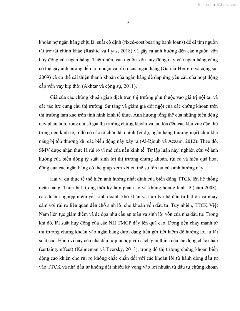 Luận án tiến sĩ kinh tế Biến động tỷ suất sinh lợi thị trường chứng khoán, hiệu quả và rủi ro: Bằng chứng thực nghiệm từ các ngân hàng thương mại Việt Nam niêm yết - 2 Trang 18
