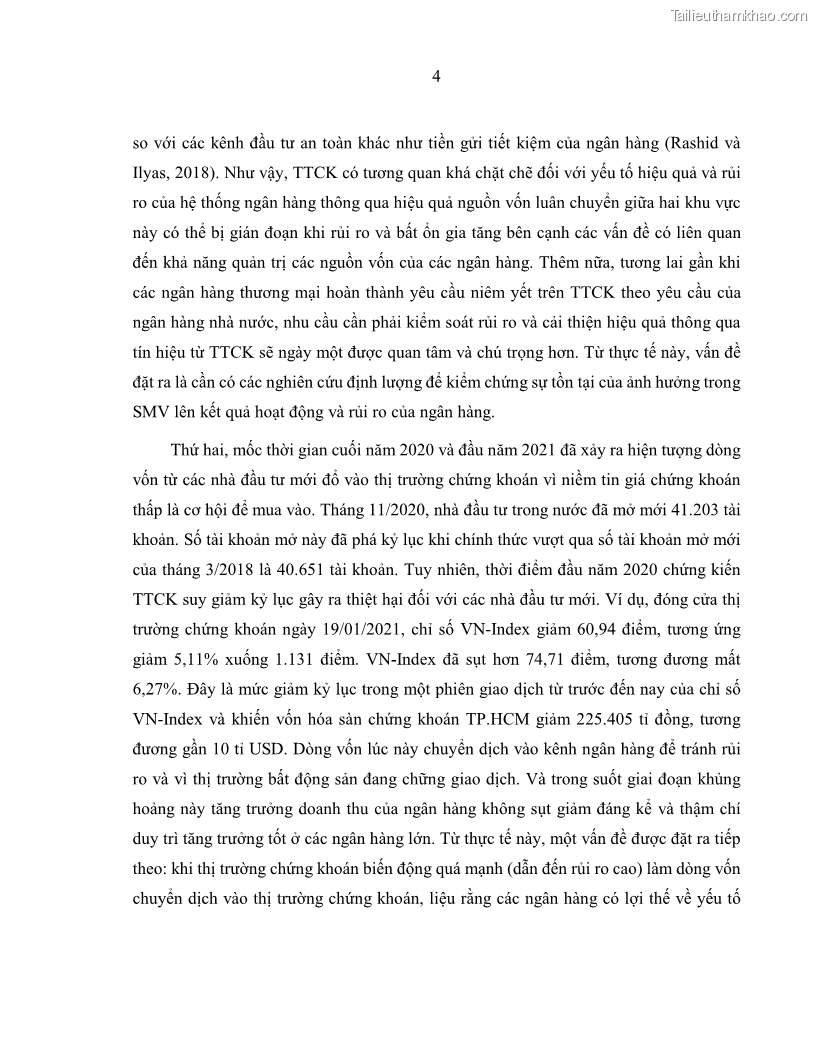 Luận án tiến sĩ kinh tế Biến động tỷ suất sinh lợi thị trường chứng khoán, hiệu quả và rủi ro: Bằng chứng thực nghiệm từ các ngân hàng thương mại Việt Nam niêm yết - 2 Trang 19