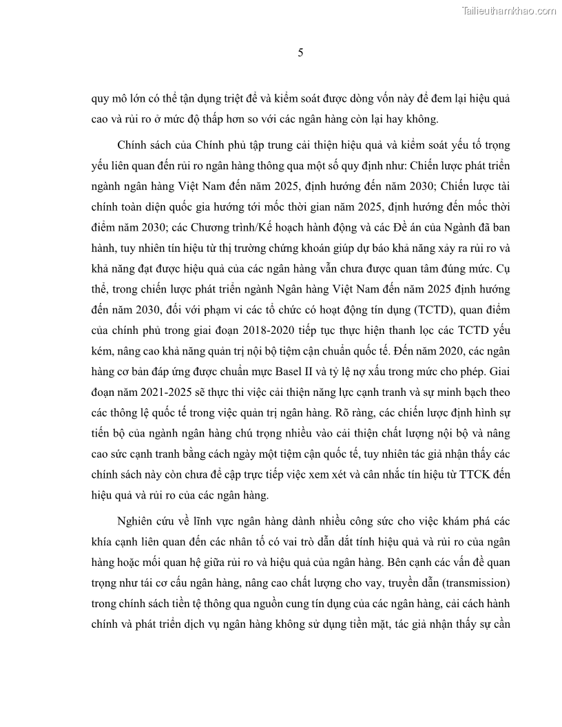 Luận án tiến sĩ kinh tế Biến động tỷ suất sinh lợi thị trường chứng khoán, hiệu quả và rủi ro: Bằng chứng thực nghiệm từ các ngân hàng thương mại Việt Nam niêm yết - 2 Trang 20