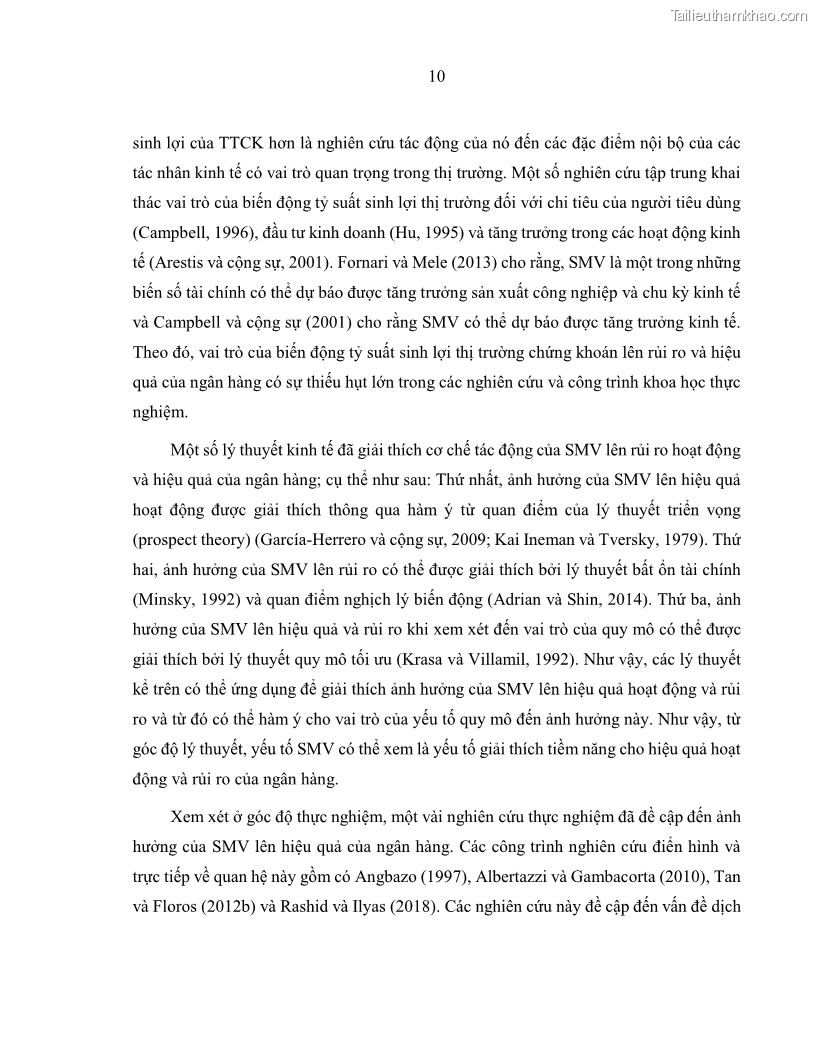 Luận án tiến sĩ kinh tế Biến động tỷ suất sinh lợi thị trường chứng khoán, hiệu quả và rủi ro: Bằng chứng thực nghiệm từ các ngân hàng thương mại Việt Nam niêm yết - 3 Trang 25