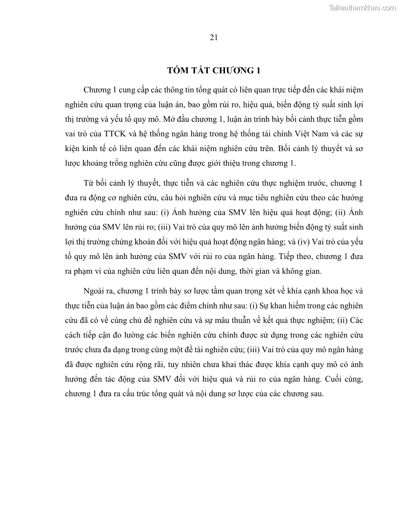 Luận án tiến sĩ kinh tế Biến động tỷ suất sinh lợi thị trường chứng khoán, hiệu quả và rủi ro: Bằng chứng thực nghiệm từ các ngân hàng thương mại Việt Nam niêm yết - 3 Trang 36