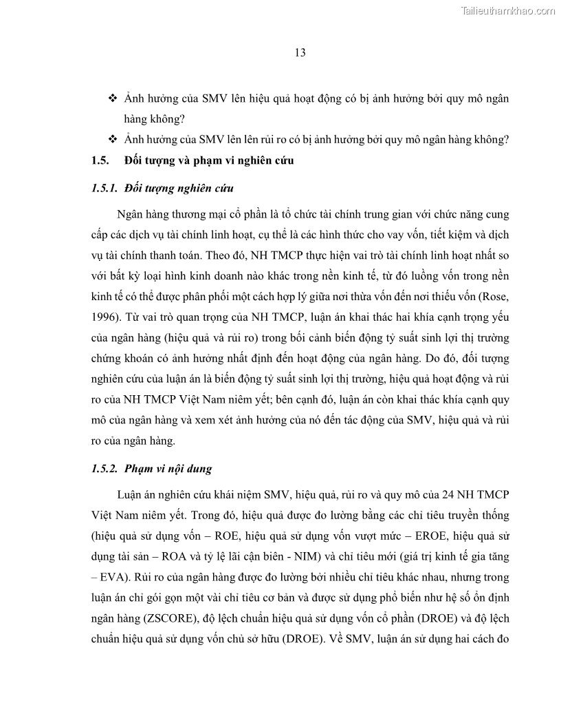 Luận án tiến sĩ kinh tế Biến động tỷ suất sinh lợi thị trường chứng khoán, hiệu quả và rủi ro: Bằng chứng thực nghiệm từ các ngân hàng thương mại Việt Nam niêm yết - 3 Trang 28