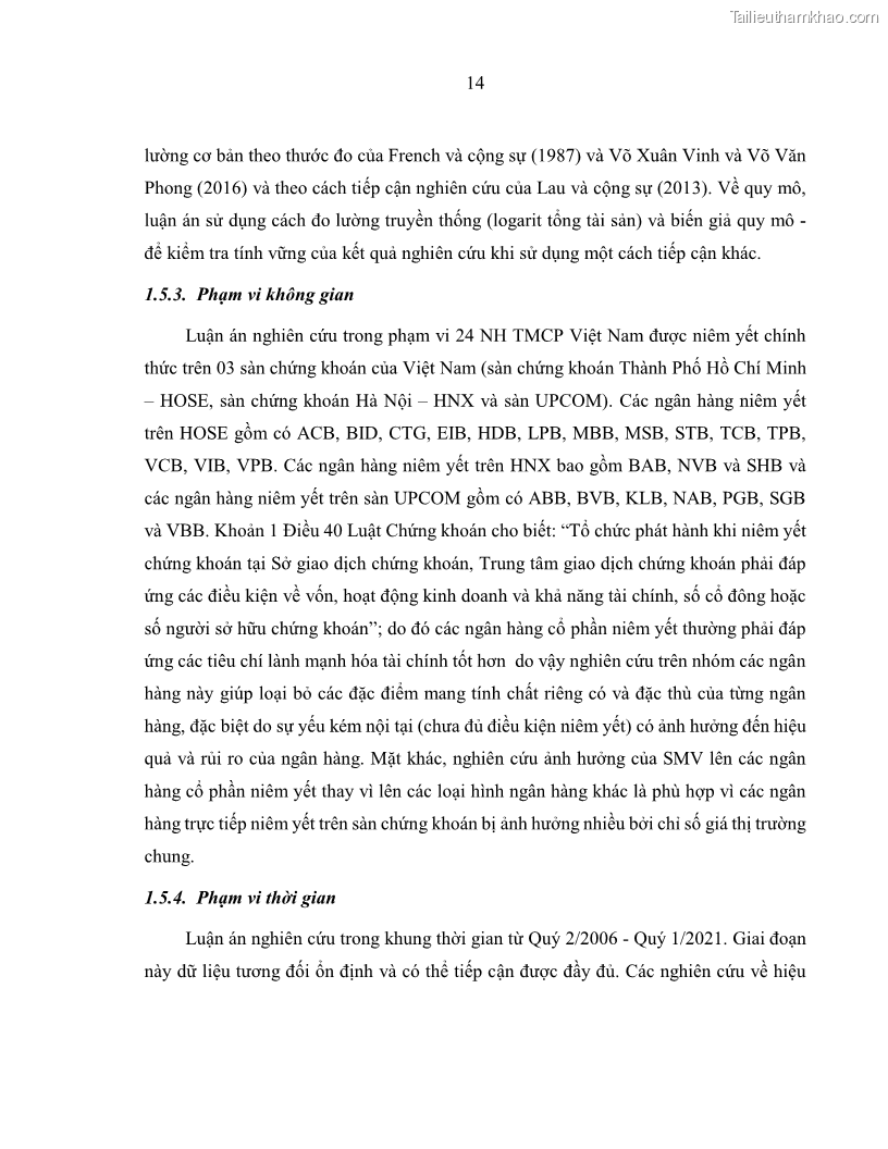 Luận án tiến sĩ kinh tế Biến động tỷ suất sinh lợi thị trường chứng khoán, hiệu quả và rủi ro: Bằng chứng thực nghiệm từ các ngân hàng thương mại Việt Nam niêm yết - 3 Trang 29