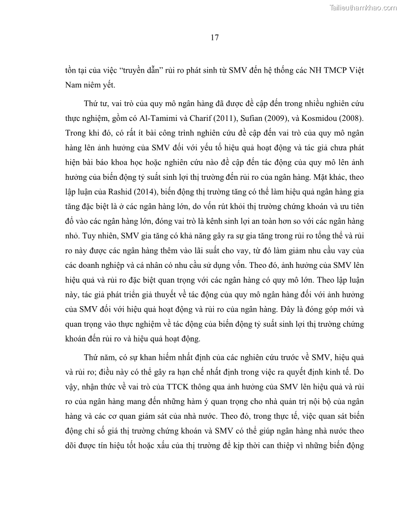 Luận án tiến sĩ kinh tế Biến động tỷ suất sinh lợi thị trường chứng khoán, hiệu quả và rủi ro: Bằng chứng thực nghiệm từ các ngân hàng thương mại Việt Nam niêm yết - 3 Trang 32