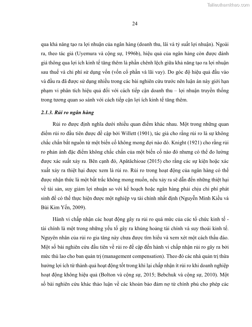 Luận án tiến sĩ kinh tế Biến động tỷ suất sinh lợi thị trường chứng khoán, hiệu quả và rủi ro: Bằng chứng thực nghiệm từ các ngân hàng thương mại Việt Nam niêm yết - 4 Trang 39