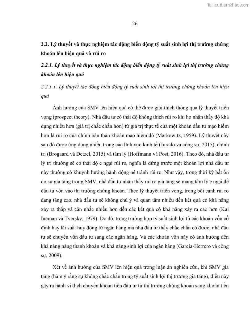Luận án tiến sĩ kinh tế Biến động tỷ suất sinh lợi thị trường chứng khoán, hiệu quả và rủi ro: Bằng chứng thực nghiệm từ các ngân hàng thương mại Việt Nam niêm yết - 4 Trang 41