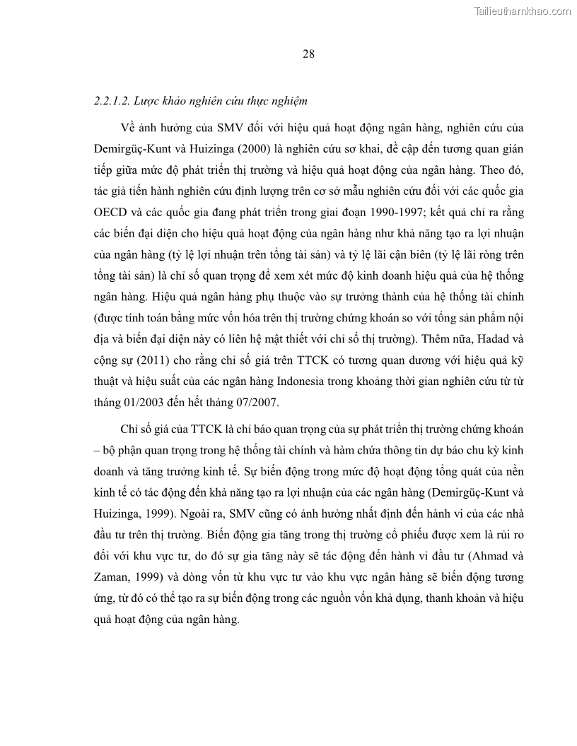 Luận án tiến sĩ kinh tế Biến động tỷ suất sinh lợi thị trường chứng khoán, hiệu quả và rủi ro: Bằng chứng thực nghiệm từ các ngân hàng thương mại Việt Nam niêm yết - 4 Trang 43