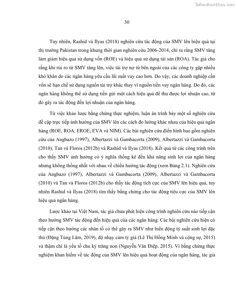 Luận án tiến sĩ kinh tế Biến động tỷ suất sinh lợi thị trường chứng khoán, hiệu quả và rủi ro: Bằng chứng thực nghiệm từ các ngân hàng thương mại Việt Nam niêm yết - 4 Trang 45