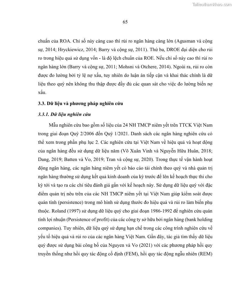 Luận án tiến sĩ kinh tế Biến động tỷ suất sinh lợi thị trường chứng khoán, hiệu quả và rủi ro: Bằng chứng thực nghiệm từ các ngân hàng thương mại Việt Nam niêm yết - 7 Trang 80