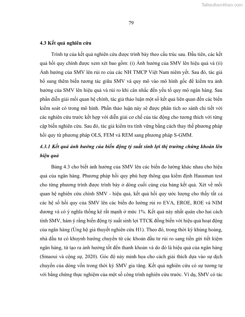 Luận án tiến sĩ kinh tế Biến động tỷ suất sinh lợi thị trường chứng khoán, hiệu quả và rủi ro: Bằng chứng thực nghiệm từ các ngân hàng thương mại Việt Nam niêm yết - 8 Trang 94