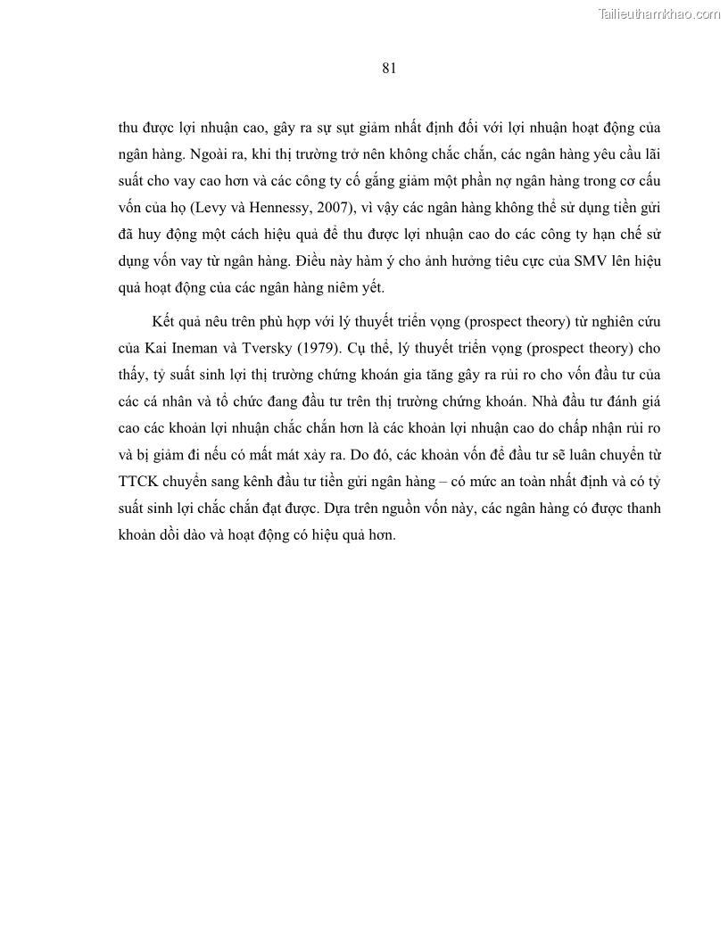 Luận án tiến sĩ kinh tế Biến động tỷ suất sinh lợi thị trường chứng khoán, hiệu quả và rủi ro: Bằng chứng thực nghiệm từ các ngân hàng thương mại Việt Nam niêm yết - 8 Trang 96