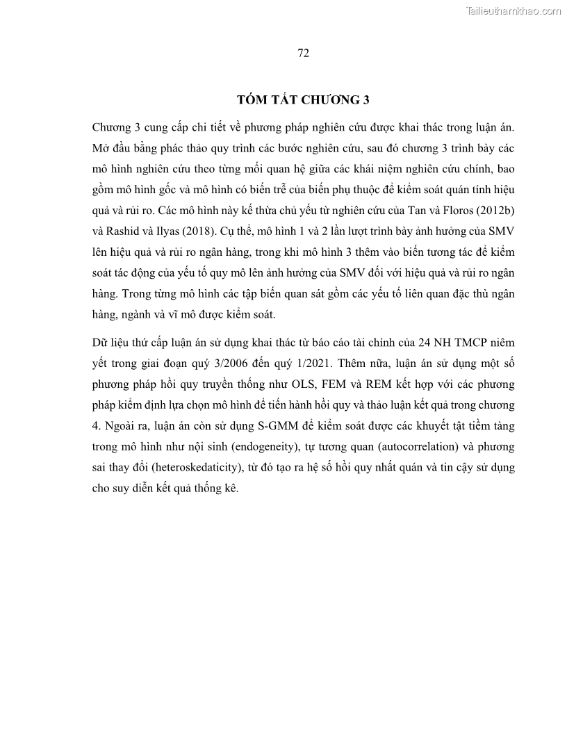 Luận án tiến sĩ kinh tế Biến động tỷ suất sinh lợi thị trường chứng khoán, hiệu quả và rủi ro: Bằng chứng thực nghiệm từ các ngân hàng thương mại Việt Nam niêm yết - 8 Trang 87